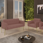 Sofá Namoradeira E Poltrona Base Pé De Ferro Dourado Elisa Ve