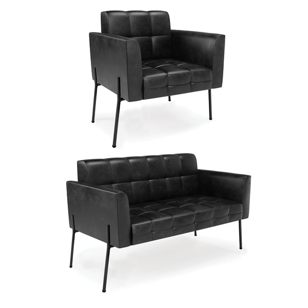 Sofá Namoradeira E Poltrona Base Pé De Ferro Preto Elisa Cora