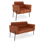 Sofá Namoradeira E Poltrona Base Pé De Ferro Preto Elisa Cora