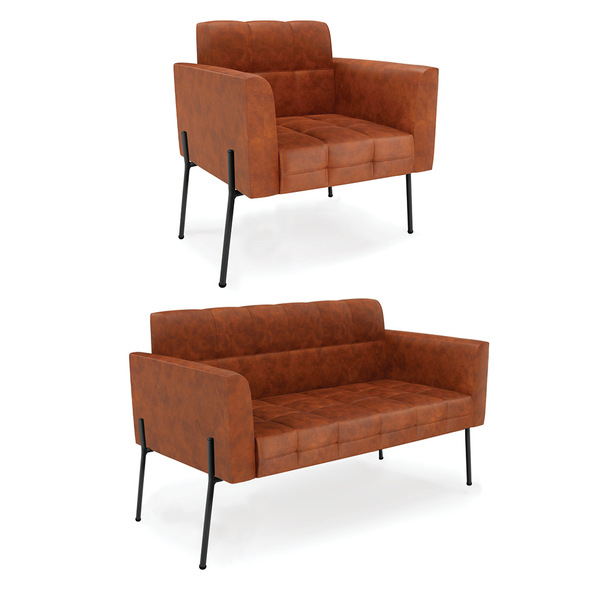 Sofá Namoradeira E Poltrona Base Pé De Ferro Preto Elisa Cora