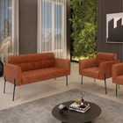 Sofá Namoradeira E Poltrona Base Pé De Ferro Preto Elisa Cora