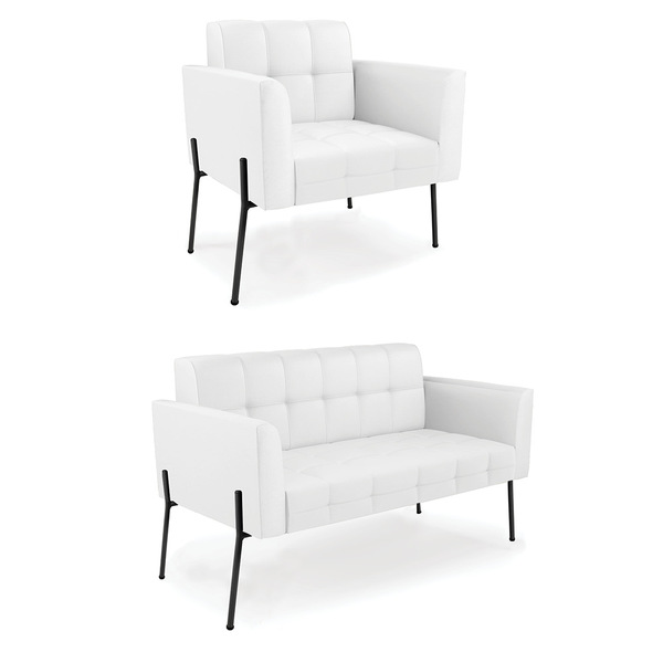 Sofá Namoradeira E Poltrona Base Pé De Ferro Preto Elisa Cori