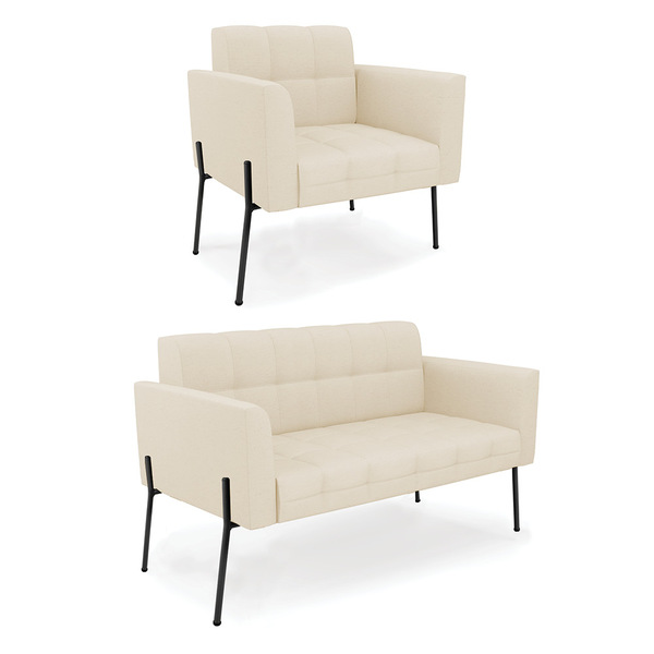 Sofá Namoradeira E Poltrona Base Pé De Ferro Preto Elisa Linh