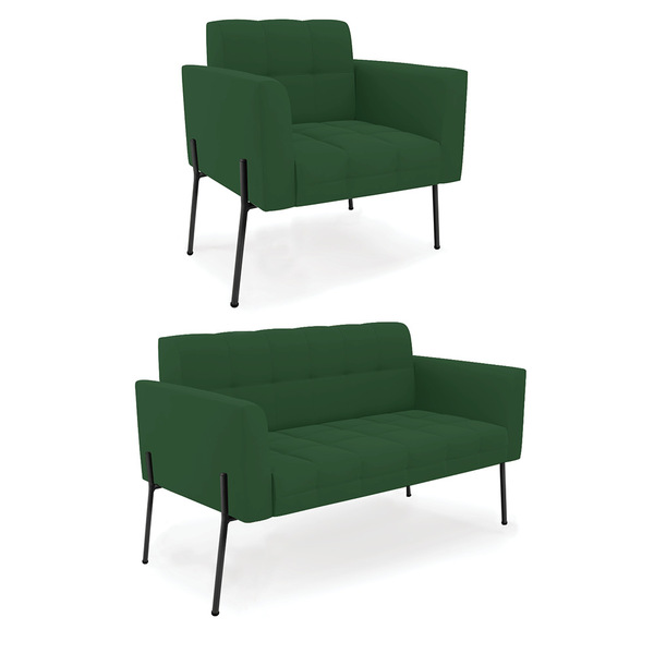 Sofá Namoradeira E Poltrona Base Pé De Ferro Preto Elisa Velu