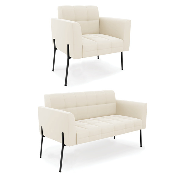 Sofá Namoradeira E Poltrona Base Pé De Ferro Preto Elisa Velu