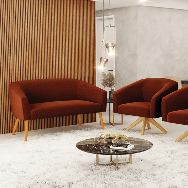 Sofá Namoradeira E Poltrona Giratória Ma30 Stella Bouclê D03