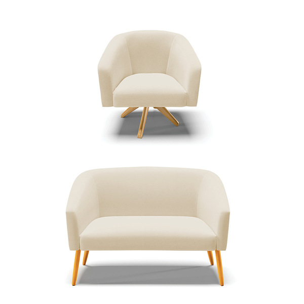 Sofá Namoradeira E Poltrona Giratória Ma30 Stella Linho D03 -