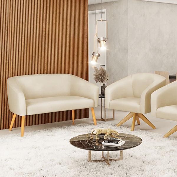 Sofá Namoradeira E Poltrona Giratória Ma30 Stella Sintético D