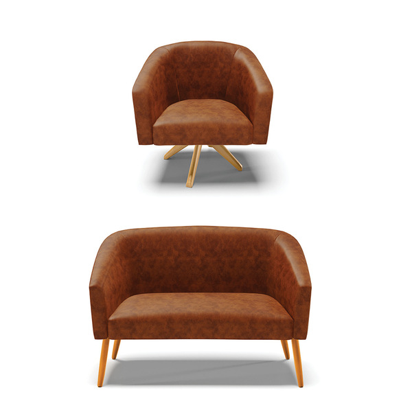 Sofá Namoradeira E Poltrona Giratória Ma30 Stella Sintético P