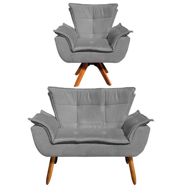 Sofá Namoradeira E Poltrona Giratória Mm30 Opala Suede D03 -