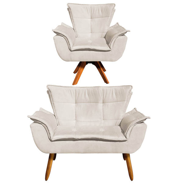 Sofá Namoradeira E Poltrona Giratória Mm30 Opala Suede D03 -