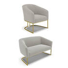 Sofá Namoradeira E Poltrona Industrial Dourado Stella Bouclê