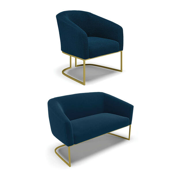 Sofá Namoradeira E Poltrona Industrial Dourado Stella Bouclê