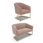 Sofá Namoradeira E Poltrona Industrial Dourado Stella Bouclê