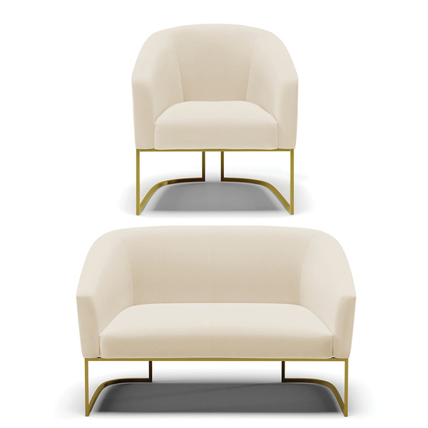 Sofá Namoradeira E Poltrona Industrial Dourado Stella Linho B