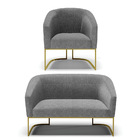 Sofá Namoradeira E Poltrona Industrial Dourado Stella Linho D