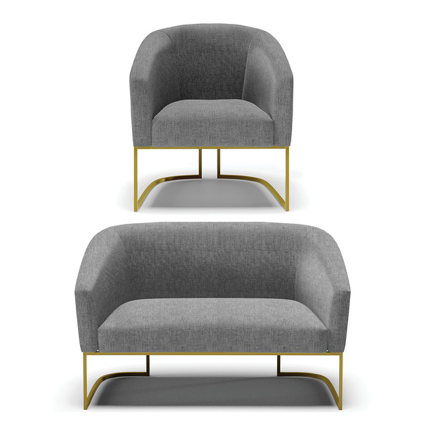 Sofá Namoradeira E Poltrona Industrial Dourado Stella Linho D