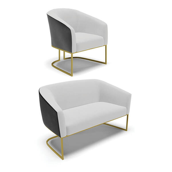 Sofá Namoradeira E Poltrona Industrial Dourado Stella Pto/lin