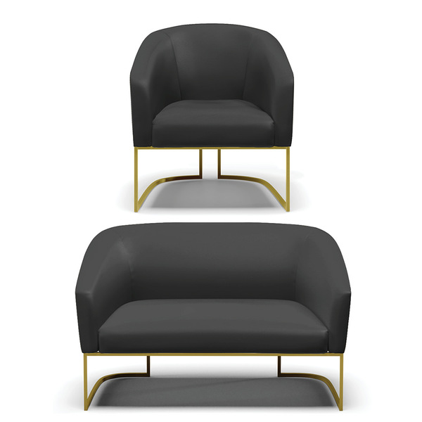 Sofá Namoradeira E Poltrona Industrial Dourado Stella Sint Pr