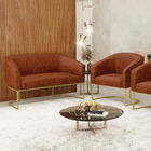 Sofá Namoradeira E Poltrona Industrial Dourado Stella Sint Pu
