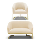 Sofá Namoradeira E Poltrona Industrial Dourado Stella Suede B