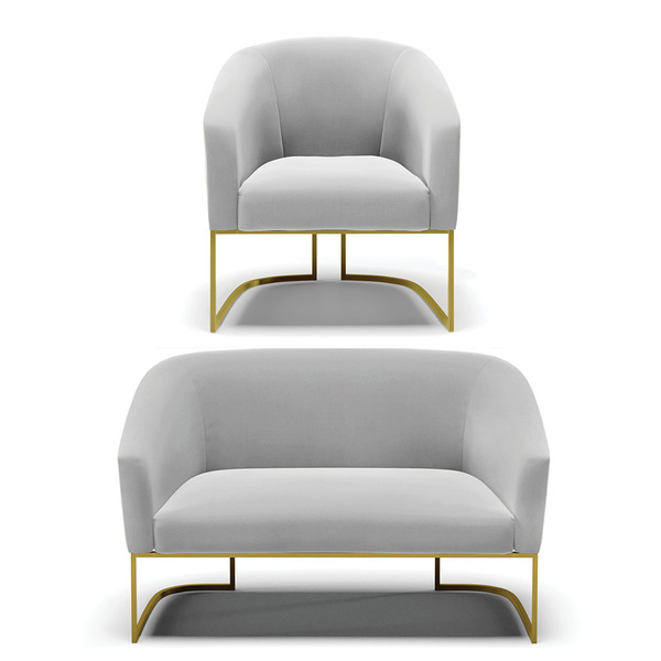 Sofá Namoradeira E Poltrona Industrial Dourado Stella Suede D