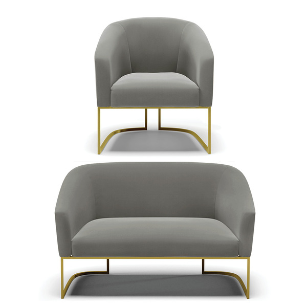 Sofá Namoradeira E Poltrona Industrial Dourado Stella Suede D