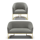 Sofá Namoradeira E Poltrona Industrial Dourado Stella Suede D