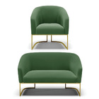 Sofá Namoradeira E Poltrona Industrial Dourado Stella Suede D