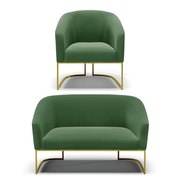 Sofá Namoradeira E Poltrona Industrial Dourado Stella Suede D