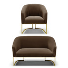 Sofá Namoradeira E Poltrona Industrial Dourado Stella Suede M