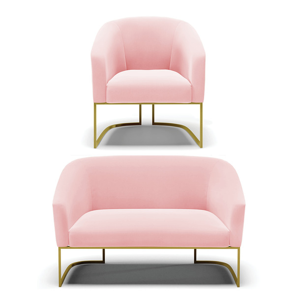 Sofá Namoradeira E Poltrona Industrial Dourado Stella Suede R