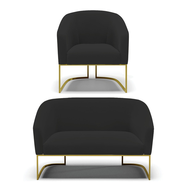 Sofá Namoradeira E Poltrona Industrial Dourado Stella Veludo