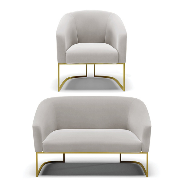 Sofá Namoradeira E Poltrona Industrial Dourado Stella Veludo