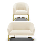 Sofá Namoradeira E Poltrona Industrial Dourado Stella Veludo