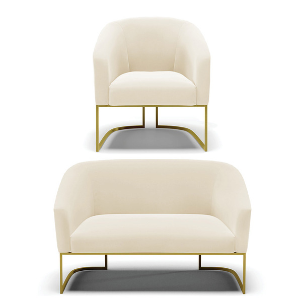 Sofá Namoradeira E Poltrona Industrial Dourado Stella Veludo