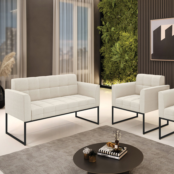 Sofá Namoradeira E Poltrona Industrial Preto Elisa Bouclê Beg