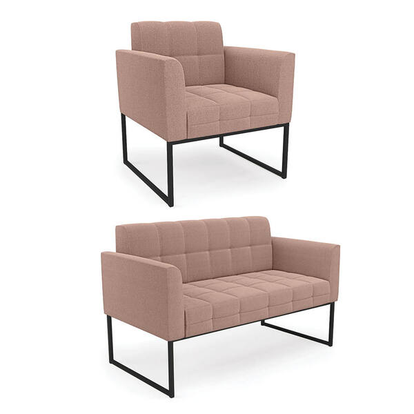 Sofá Namoradeira E Poltrona Industrial Preto Elisa Bouclê D03