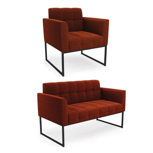 Sofá Namoradeira E Poltrona Industrial Preto Elisa Bouclê D03