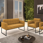 Sofá Namoradeira E Poltrona Industrial Preto Elisa Bouclê D03