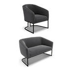 Sofá Namoradeira E Poltrona Industrial Preto Stella Bouclê D0