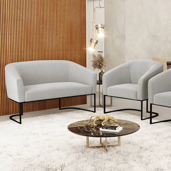 Sofá Namoradeira E Poltrona Industrial Preto Stella Bouclê D0