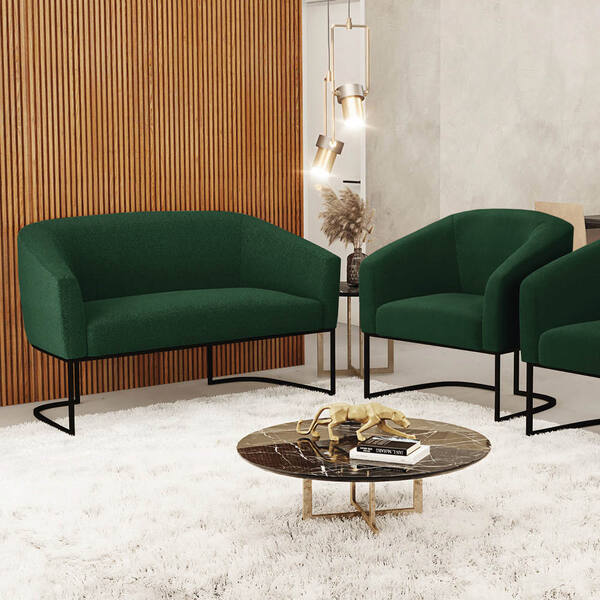 Sofá Namoradeira E Poltrona Industrial Preto Stella Bouclê D0