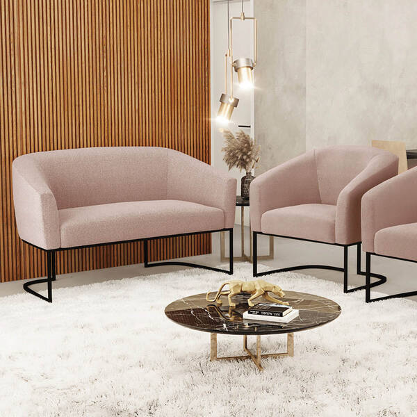 Sofá Namoradeira E Poltrona Industrial Preto Stella Bouclê D0