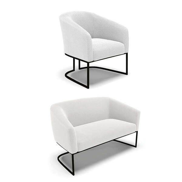 Sofá Namoradeira E Poltrona Industrial Preto Stella Bouclê Of