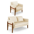 Sofá Namoradeira E Poltrona Lana Sintético Bege Base Madeira