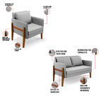 Sofá Namoradeira E Poltrona Lana Suede Cinza Base Madeira D03