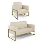 Sofá Namoradeira E Poltrona Marisa Industrial Alta Dourada Si