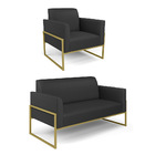 Sofá Namoradeira E Poltrona Marisa Industrial Alta Dourada Si