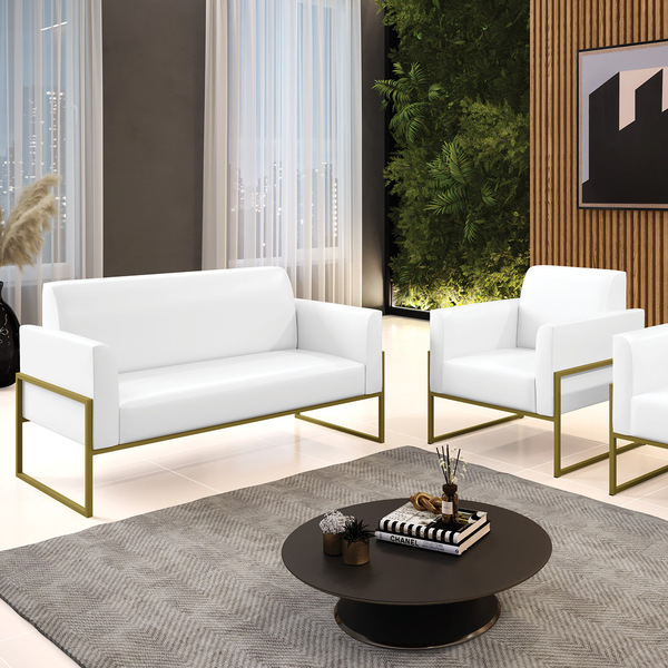 Sofá Namoradeira E Poltrona Marisa Industrial Alta Dourada Si